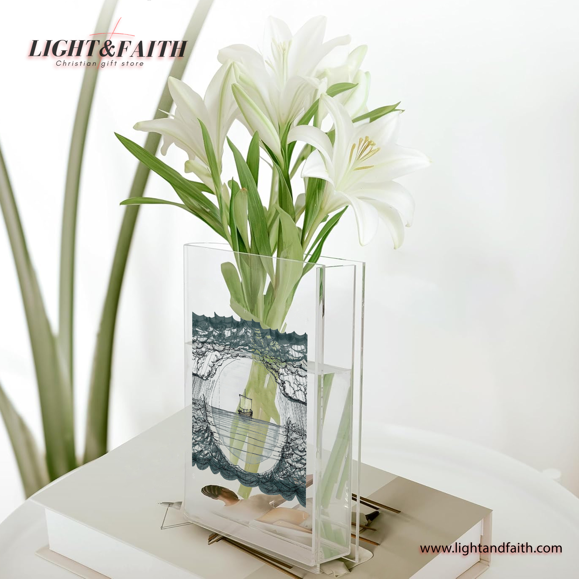 Hush Be Still Book Vase, Jesus Stills Sea Book Vase, Christian Book Vase, Peace Be Still, Faith Book Vase, Bible Verse Book Shaped Flower Vase